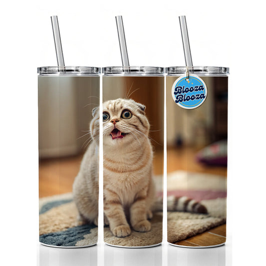 Dopey Cat Silly Skinny Tumbler 20oz with Straw Insulated Water Bottle Gift
