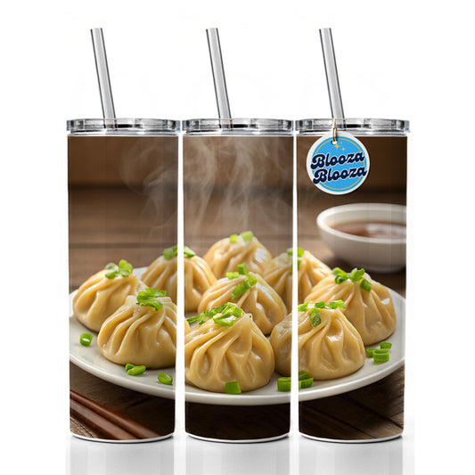 Dumplings Steaming Skinny Tumbler 20oz with Straw Insulated Water Bottle Gift