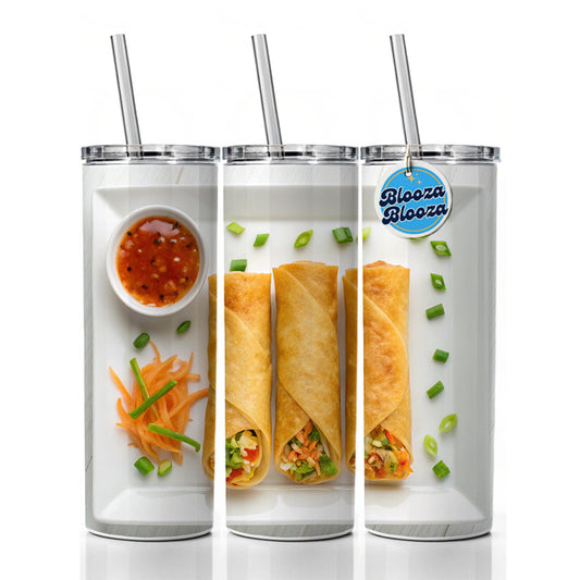 Egg Spring Rolls On Plate Skinny Tumbler 20oz with Straw Insulated Water Bottle Gift