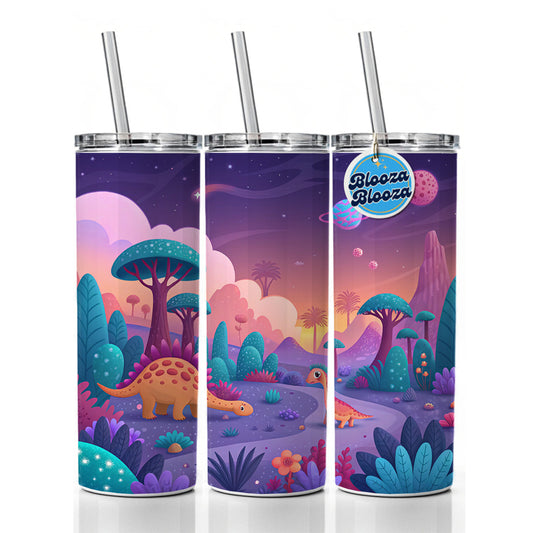 Fantasy Alien Planet Dinosaurs Colorful Skinny Tumbler 20oz with Straw Insulated Water Bottle Gift