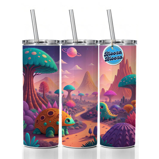 Fantasy Alien Planet Dinosaurs Skinny Tumbler 20oz with Straw Insulated Water Bottle Gift