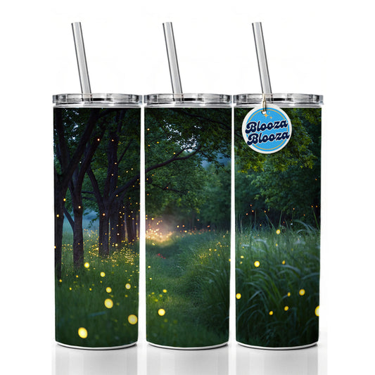 Fireflies In Nature Skinny Tumbler 20oz with Straw Insulated Water Bottle Gift