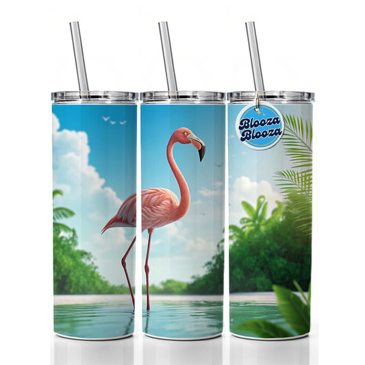 Flamingo Pink Bird In Water Skinny Tumbler 20oz with Straw Insulated Water Bottle Gift
