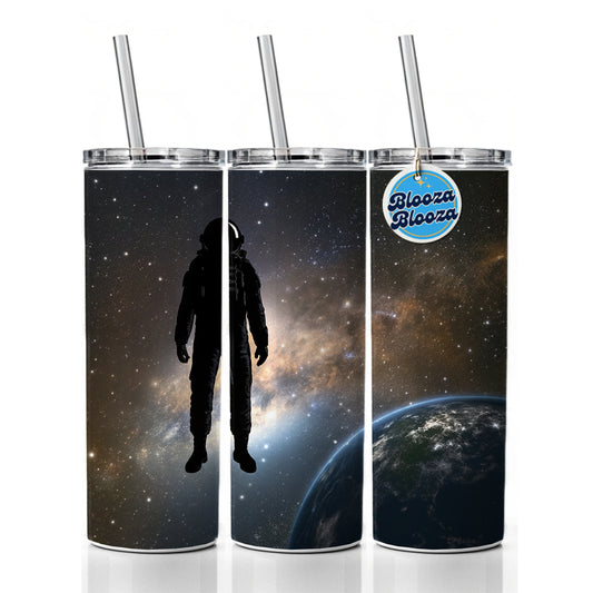 Floating Astronaut Silhouette Earth Space Skinny Tumbler 20oz with Straw Insulated Water Bottle Gift