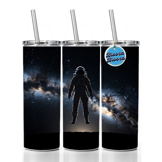 Floating Astronaut Silhouette In Space Skinny Tumbler 20oz with Straw Insulated Water Bottle Gift