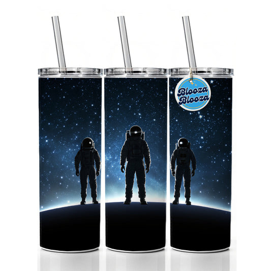 Floating Astronaut Silhouettes Outer Space Skinny Tumbler 20oz with Straw Insulated Water Bottle Gift