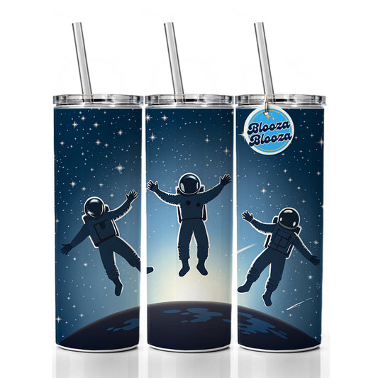 Floating Astronaut Silhouettes Space Skinny Tumbler 20oz with Straw Insulated Water Bottle Gift