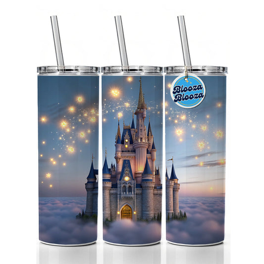 Floating Castle Above Clouds Skinny Tumbler 20oz with Straw Insulated Water Bottle Gift