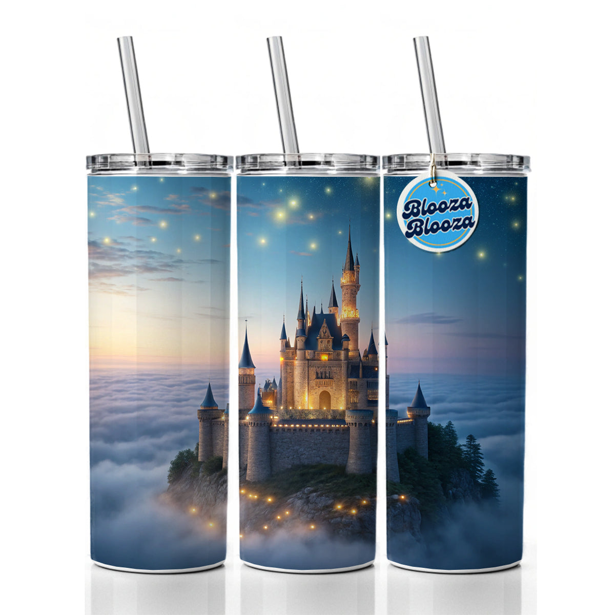 Floating Castle Magic Light Clouds Skinny Tumbler 20oz with Straw Insulated Water Bottle Gift