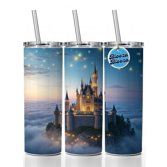 Floating Castle Magic Light Clouds Skinny Tumbler 20oz with Straw Insulated Water Bottle Gift
