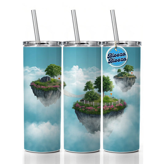 Floating Islands In The Sky Bridge Skinny Tumbler 20oz with Straw Insulated Water Bottle Gift