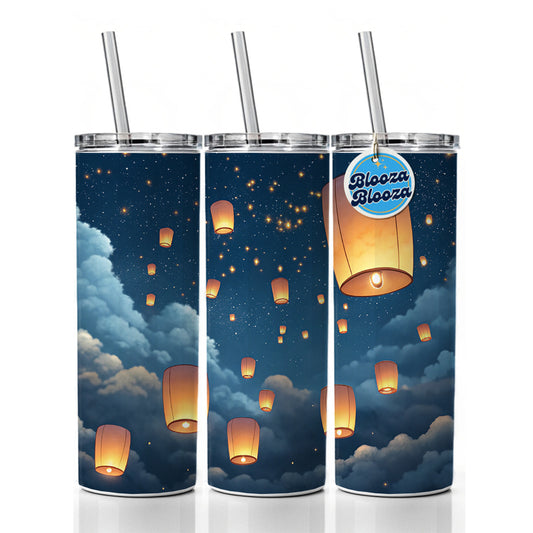 Floating Lanterns In Sky Skinny Tumbler 20oz with Straw Insulated Water Bottle Gift