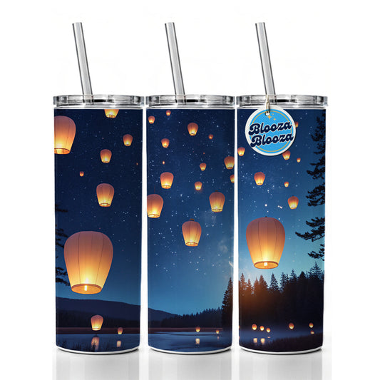 Floating Lanterns Over Lake Skinny Tumbler 20oz with Straw Insulated Water Bottle Gift
