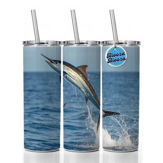 Flying Fish Jumping Fishing Skinny Tumbler 20oz with Straw Insulated Water Bottle Gift