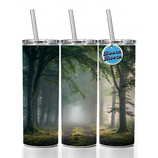Forest Fog Morning Trail Skinny Tumbler 20oz with Straw Insulated Water Bottle Gift