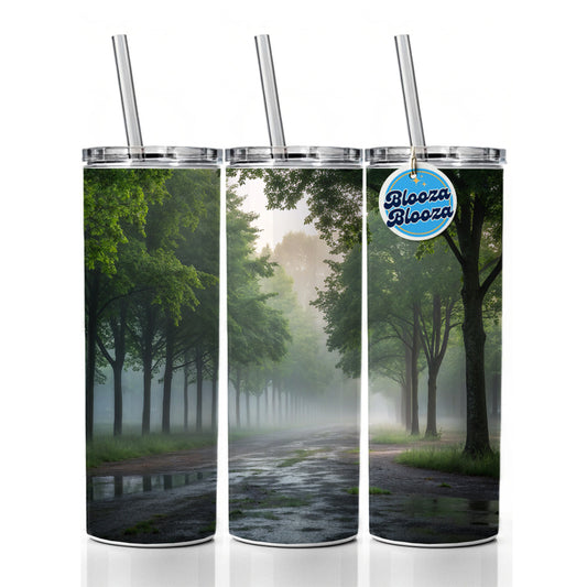 Forest Misty Morning Skinny Tumbler 20oz with Straw Insulated Water Bottle Gift