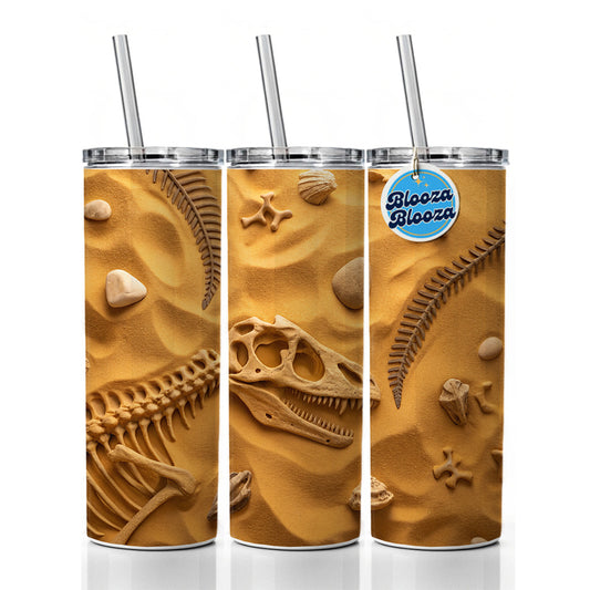 Fossils Dinosaur Bones Scattered On Sand Skinny Tumbler 20oz with Straw Insulated Water Bottle Gift