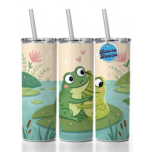Frogs Hugging Love Skinny Tumbler 20oz with Straw Insulated Water Bottle Gift