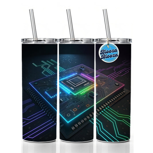 Futuristic Circuit Board Colorful Skinny Tumbler 20oz with Straw Insulated Water Bottle Gift