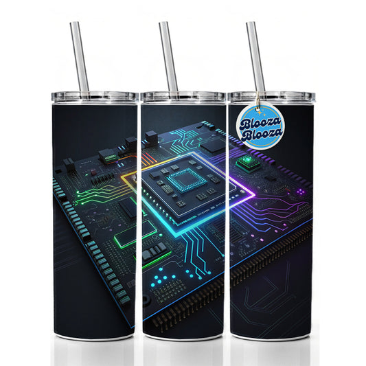 Futuristic Circuit Board Skinny Tumbler 20oz with Straw Insulated Water Bottle Gift