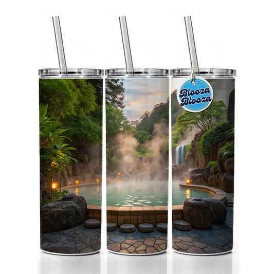 Geothermal Spa Waterfall Skinny Tumbler 20oz with Straw Insulated Water Bottle Gift
