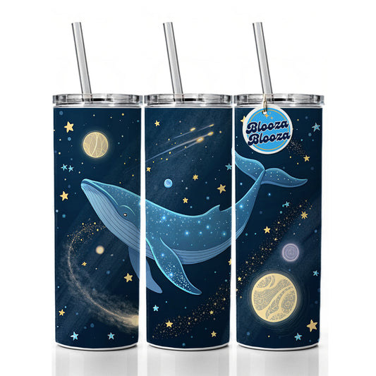 Giant Whale Floating In Space Stars Planets Skinny Tumbler 20oz with Straw Insulated Water Bottle Gift