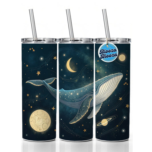 Giant Whale Floating In Space Skinny Tumbler 20oz with Straw Insulated Water Bottle Gift