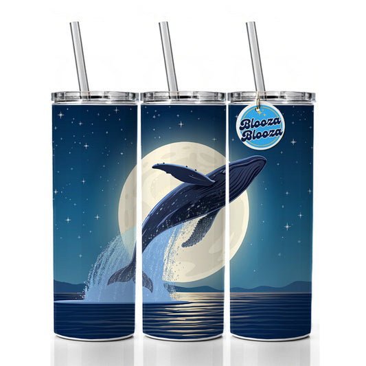 Giant Whale Leaping Over Ocean Night Skinny Tumbler 20oz with Straw Insulated Water Bottle Gift
