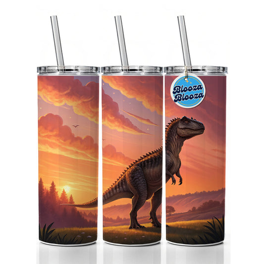 Giganotosaurus Standing Sunset Dinosaur Skinny Tumbler 20oz with Straw Insulated Water Bottle Gift