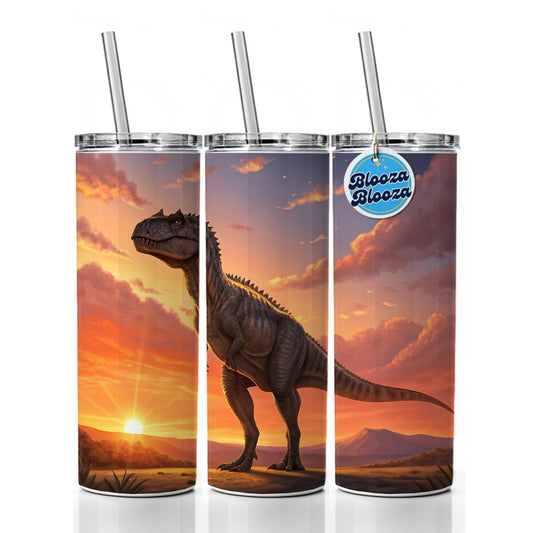 Giganotosaurus Sunset Dinosaur Skinny Tumbler 20oz with Straw Insulated Water Bottle Gift