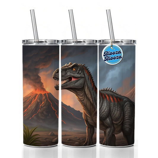 Giganotosaurus Volcano Erupting Dinosaur Skinny Tumbler 20oz with Straw Insulated Water Bottle Gift