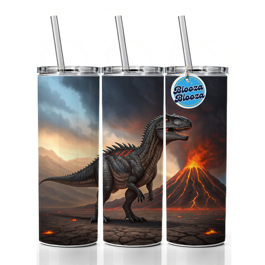 Giganotosaurus Volcano Lava Dinosaur Skinny Tumbler 20oz with Straw Insulated Water Bottle Gift
