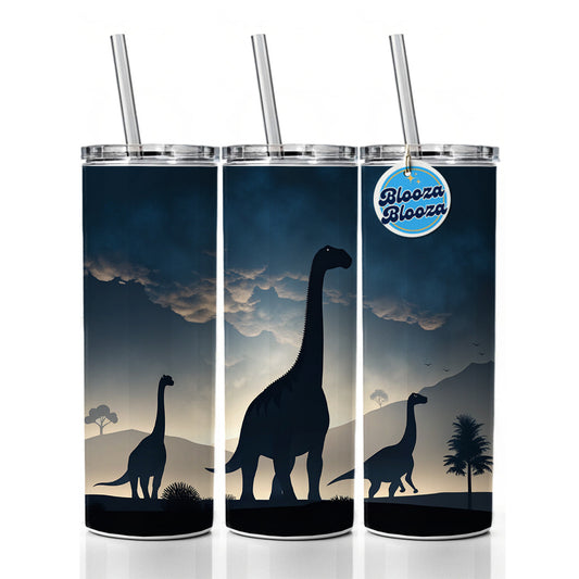 Gigantosaurus Sauropods Silhouettes Night Dinosaurs Skinny Tumbler 20oz with Straw Insulated Water Bottle Gift