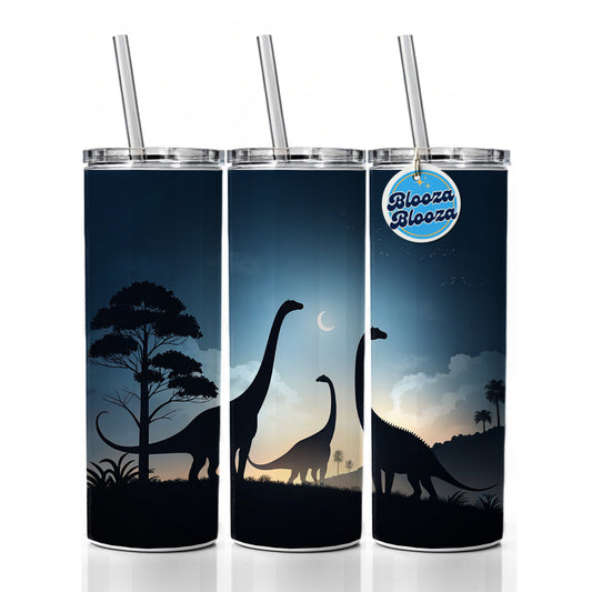 Gigantosaurus Silhouettes Moon Trees Dinosaurs Skinny Tumbler 20oz with Straw Insulated Water Bottle Gift