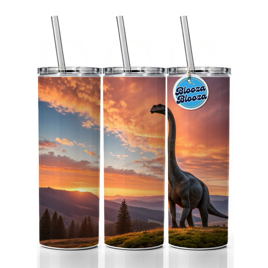 Gigantosaurus Sunset Dinosaur Sauropod Skinny Tumbler 20oz with Straw Insulated Water Bottle Gift