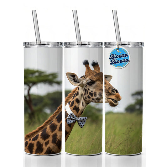 Giraffe Wearing Bow Tie Skinny Tumbler 20oz with Straw Insulated Water Bottle Gift