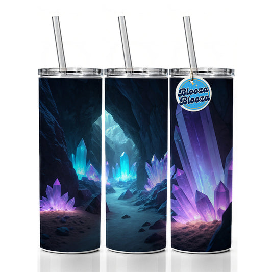 Glowing Crystals Dark Cavern Cool Hues Skinny Tumbler 20oz with Straw Insulated Water Bottle Gift