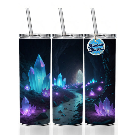 Glowing Crystals Dark Cavern Skinny Tumbler 20oz with Straw Insulated Water Bottle Gift