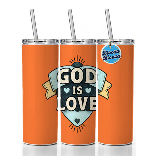 God Is Love Bible Verse Christian Colorful Skinny Tumbler 20oz with Straw Insulated Water Bottle Gift
