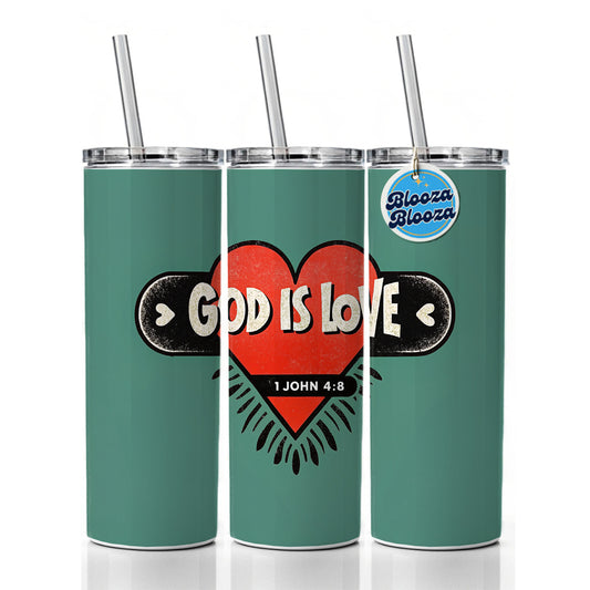 God Is Love Bible Verse Christian Skinny Tumbler 20oz with Straw Insulated Water Bottle Gift