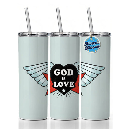 God Is Love Christian Bible Skinny Tumbler 20oz with Straw Insulated Water Bottle Gift
