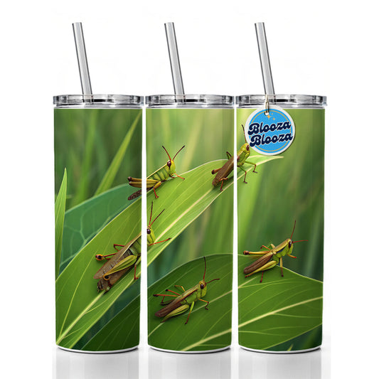 Grasshoppers On Leaves Skinny Tumbler 20oz with Straw Insulated Water Bottle Gift