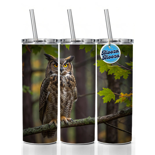 Great Horned Owl In Forest Skinny Tumbler 20oz with Straw Insulated Water Bottle Gift