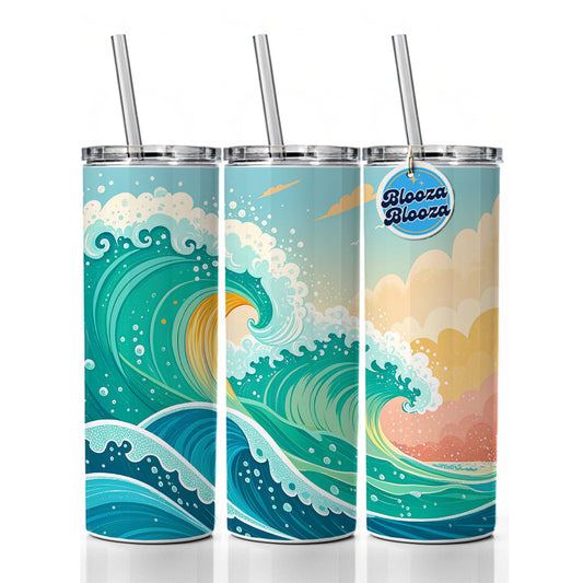 Groovy Ocean Waves Colorful Skinny Tumbler 20oz with Straw Insulated Water Bottle Gift