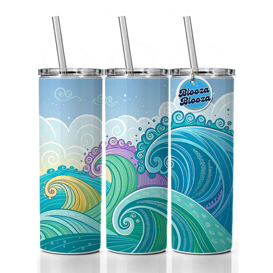 Groovy Ocean Waves Skinny Tumbler 20oz with Straw Insulated Water Bottle Gift