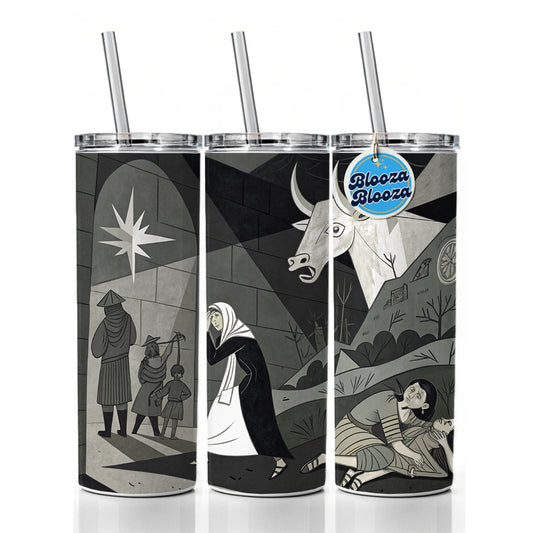 Guernica By Pablo Picasso Parody Skinny Tumbler 20oz with Straw Insulated Water Bottle Gift