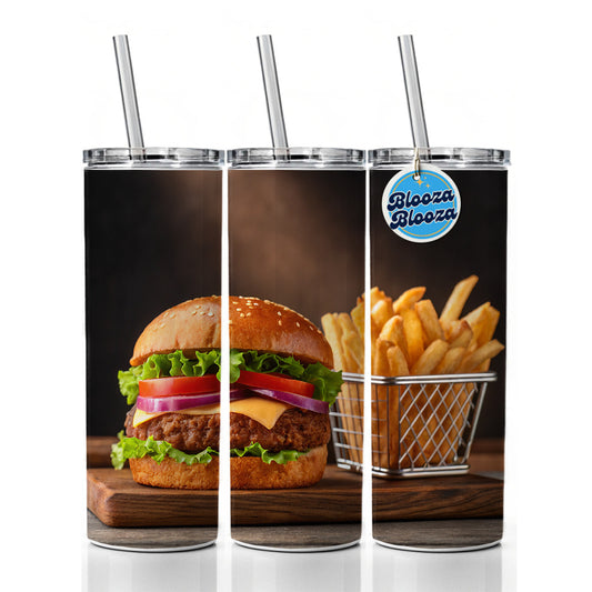 Hamburger And Fries Yummy Dinner Skinny Tumbler 20oz with Straw Insulated Water Bottle Gift
