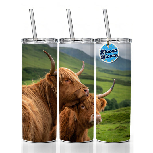 Highland Cows Hug Love Skinny Tumbler 20oz with Straw Insulated Water Bottle Gift