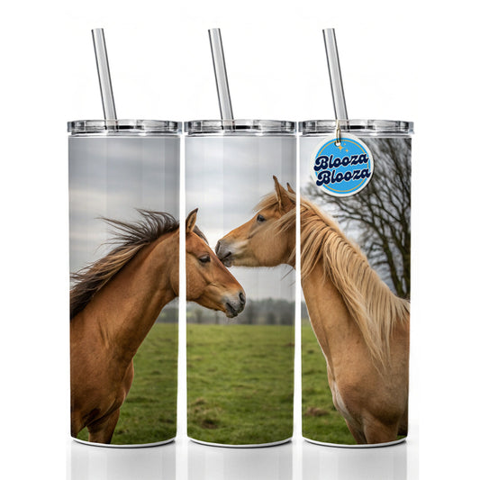 Horses Love Friends Skinny Tumbler 20oz with Straw Insulated Water Bottle Gift
