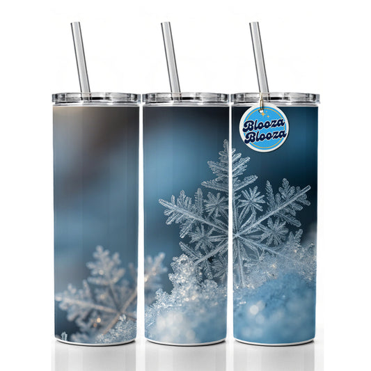 Ice Crystals Close Up Icy Snowflake Skinny Tumbler 20oz with Straw Insulated Water Bottle Gift